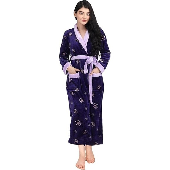 Women's Strap Tie Soft Fleece Robe Size M Long Sleeve Cosmic Sunburst Sun Spiral - Picture 1 of 10